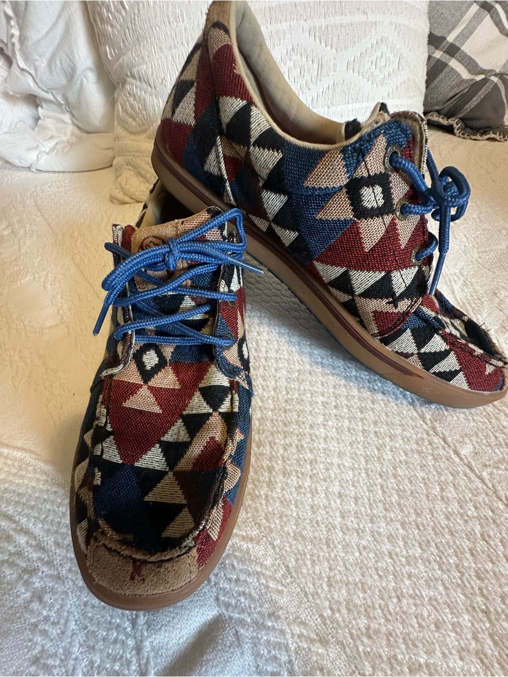 Twisted X Men's Aztec Canvas Boat Shoes - Blue, Red & Tan